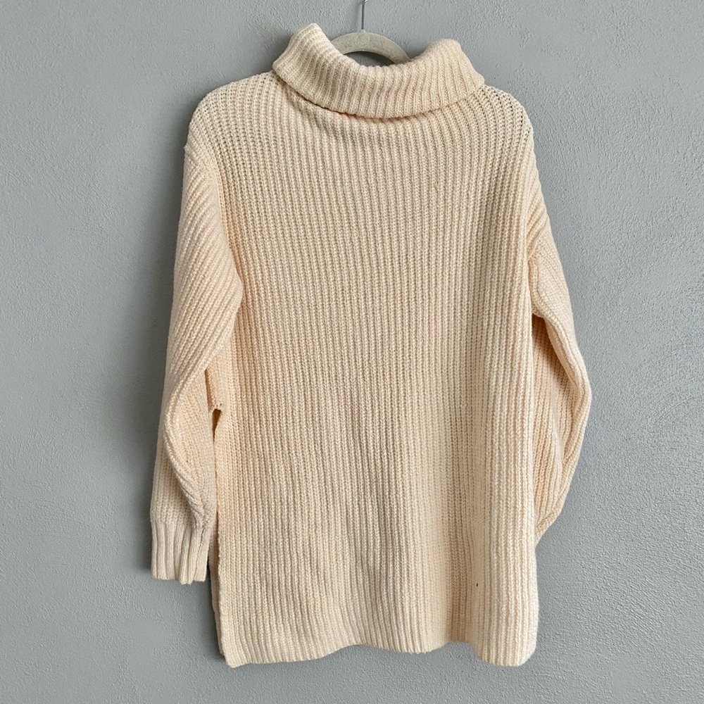 Free People Turtleneck Long Sleeve Knit Oversized Sweater Off White Small